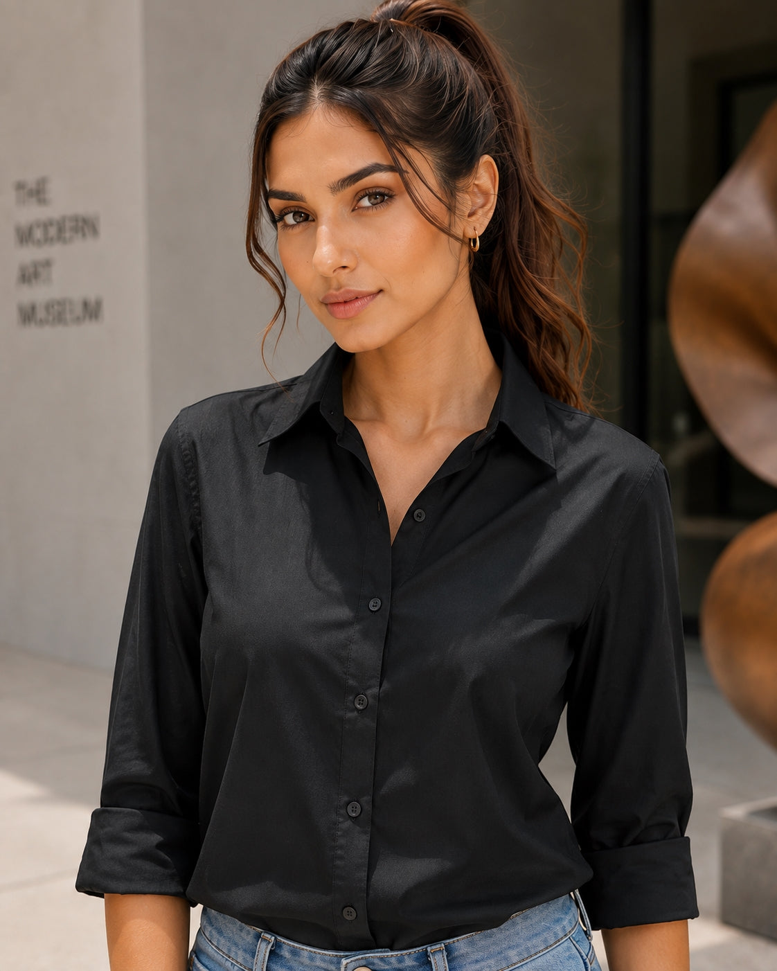 Women Blouses Shirts Lady Casual Long Sleeve Turn-down Collar Solid Color Blouse Tops Natalia Home Fashion    Natalia Home Fashion