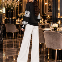 Women Mock Neck Knit Sweater Color Block Geometric Pattern Raglan Long Sleeve Button Cuff Loose Fall Winter Pullover Jumper Natalia Home Fashion    Natalia Home Fashion