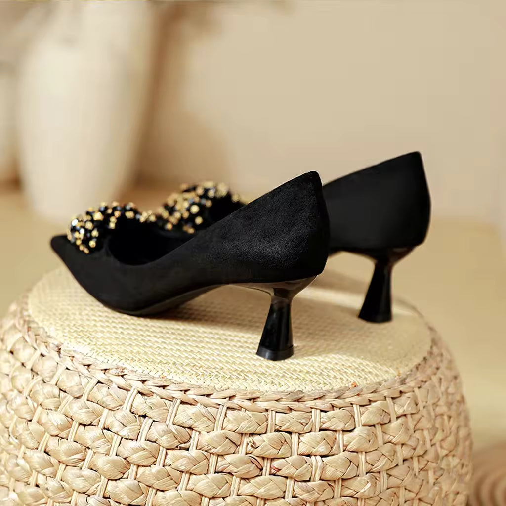 Pointed Toe Thin Heel High Heels Rhinestone Slip-On Commuter Women's Shoes