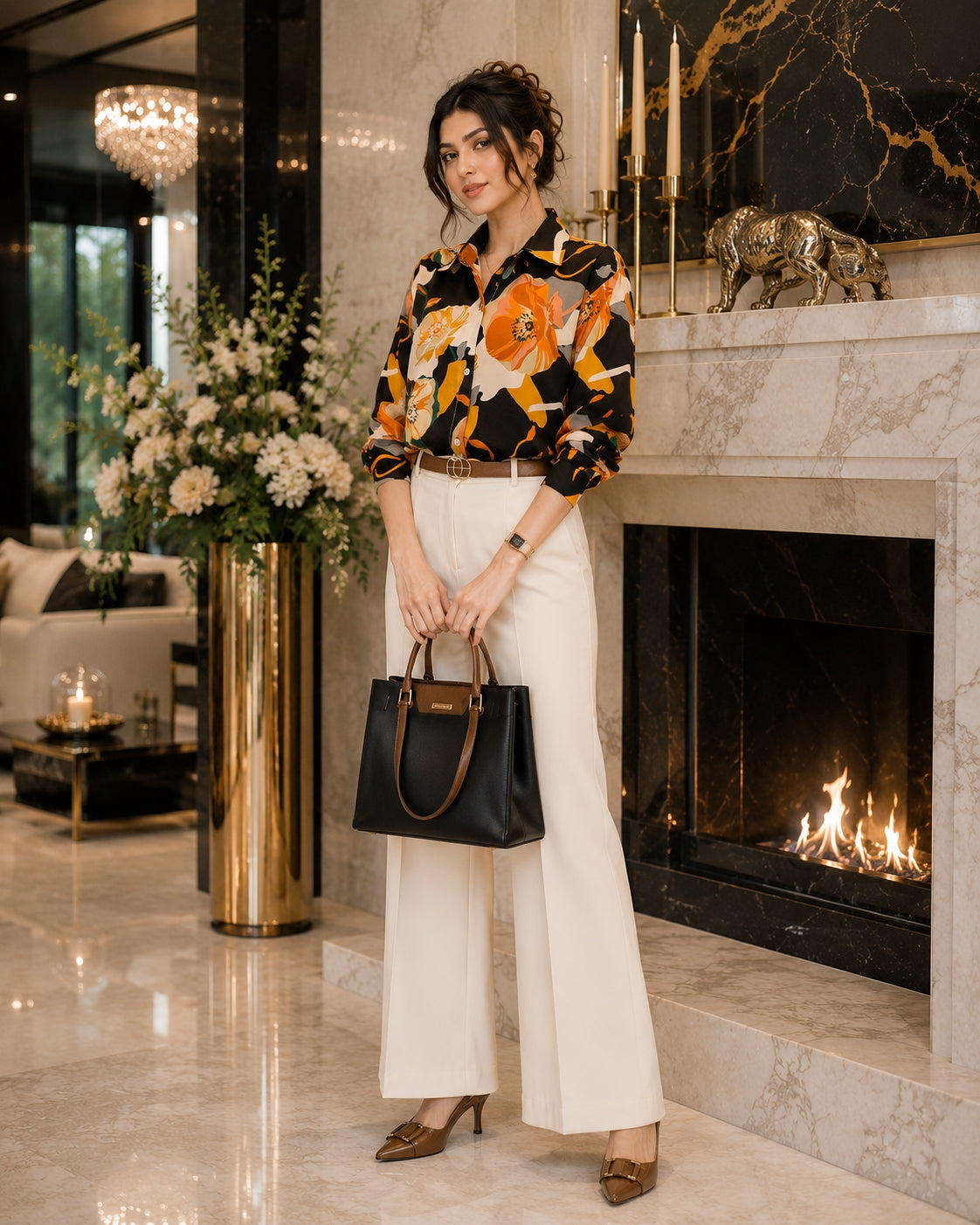 Vintage Style for Women Long Sleeve Flower Printed Spring Autumn semi formal Style Elegant Single Breasted Shirt