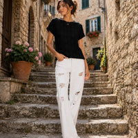 Women's Casual Round Neck Jacquard Short Sleeve Top T-shirt Leisure Commute Women Clothing