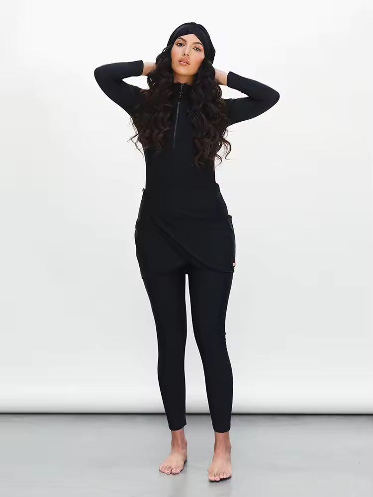 Muslim Swimwear Women Modest Patchwork Hijab Long Sleeves Sport Swimsuit 3pcs Islamic Burkinis Wear Bathing Suit