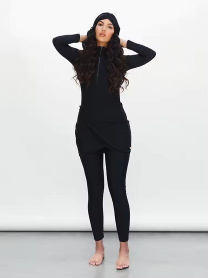 Muslim Swimwear Women Modest Patchwork Hijab Long Sleeves Sport Swimsuit 3pcs Islamic Burkinis Wear Bathing Suit Natalia Home Fashion    Natalia Home Fashion
