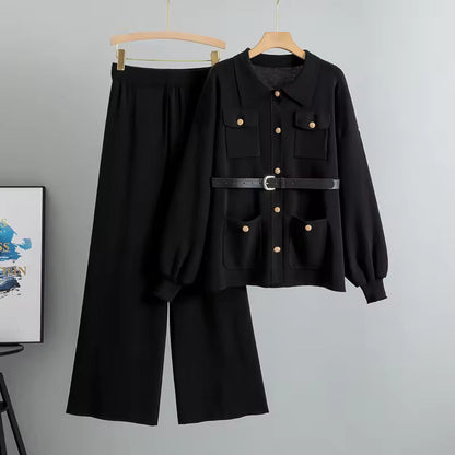 Fashionable, Simple and Elegant, Knitted Knitted with A Wide Leg Pants, A Two-piece Set Natalia Home Fashion    Natalia Home Fashion