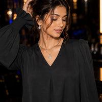 Fashion Simple Solid Color Pullover Shirt Women Loose V-neck Flared Sleeve Shirts Top Female Elegant Commuting Clothing