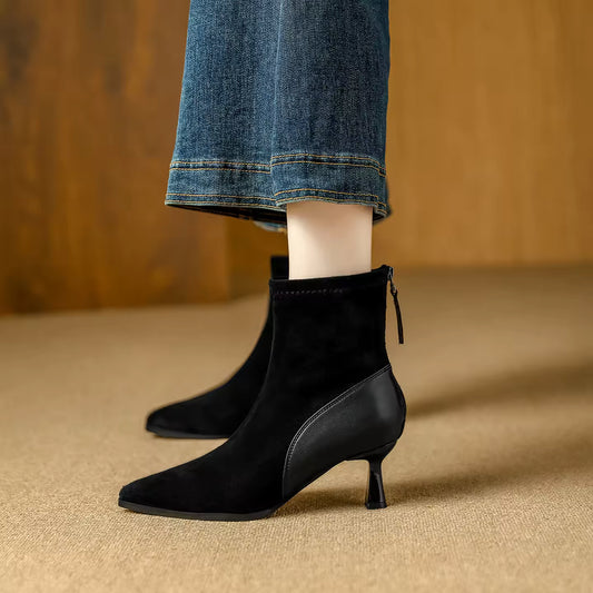 Pointed Toe Women's High Heel Ankle Boots Fashion Elegant Dancing Party Shoes Women's Stretch Slim Short Booties