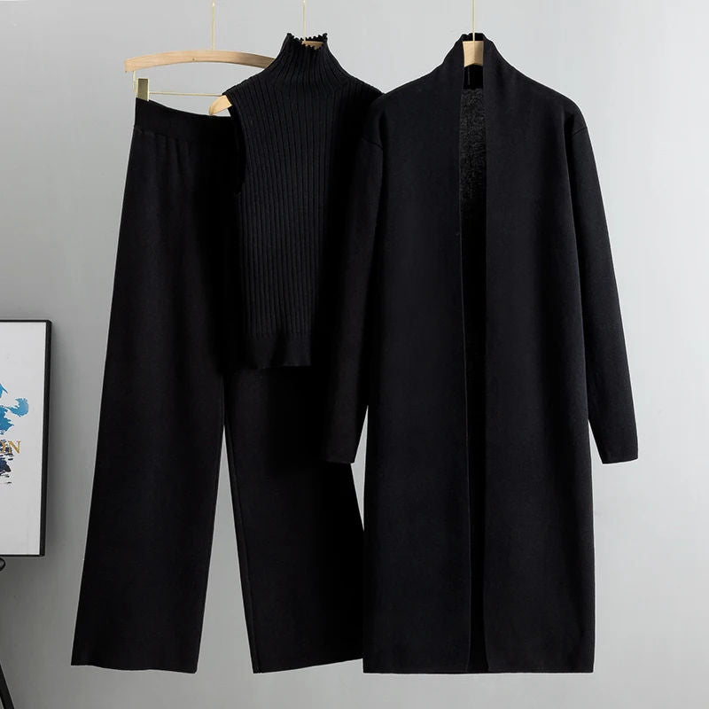 3 Piece Women Cardigan Fashion Knitted Pant Set Ladies Sweater Suit Vintage Fashion Ladies Natalia Home Fashion    Natalia Home Fashion
