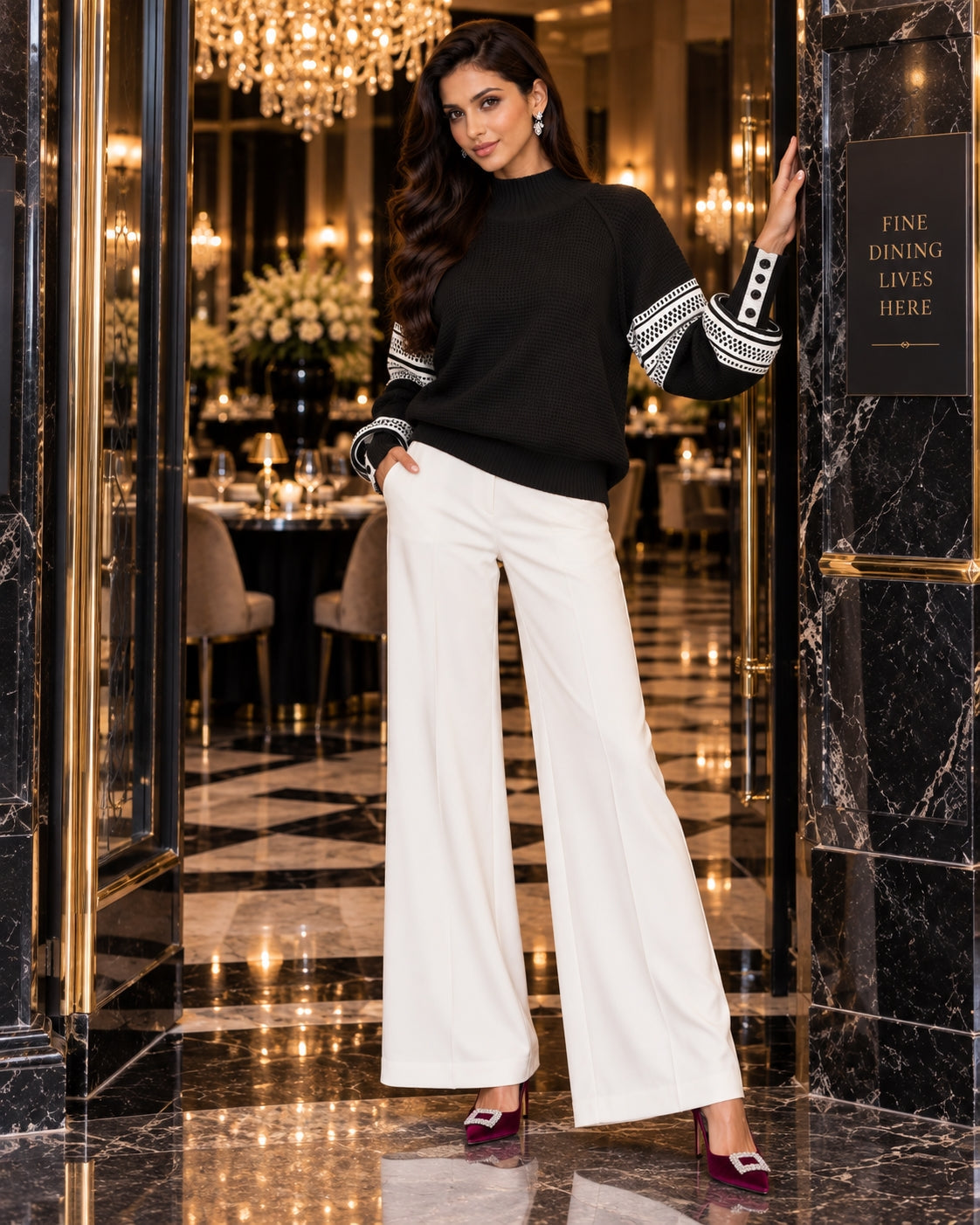 Women Mock Neck Knit Sweater Color Block Geometric Pattern Raglan Long Sleeve Button Cuff Loose Fall Winter Pullover Jumper Natalia Home Fashion    Natalia Home Fashion