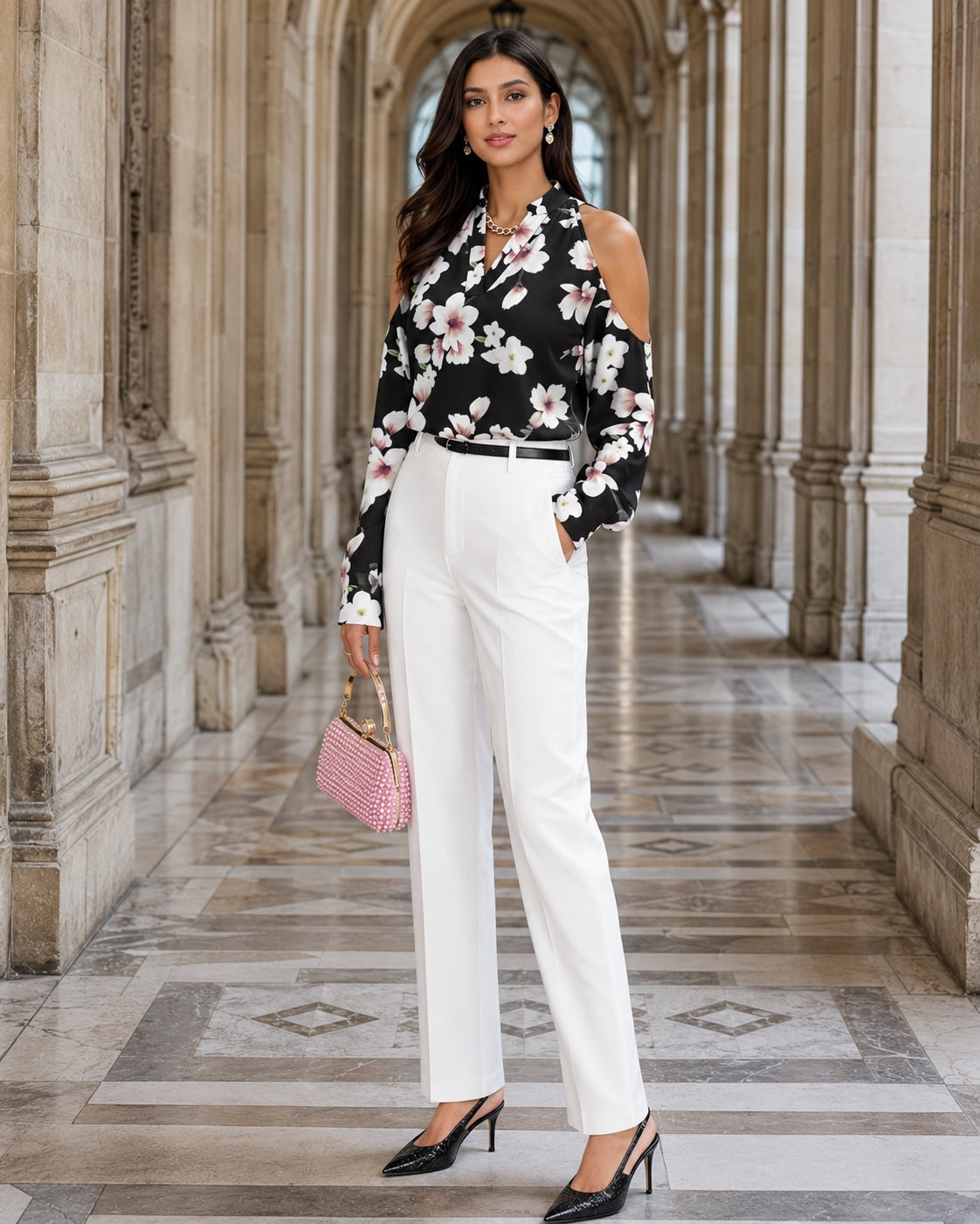 Long Sleeve Lace-up Shirt Women's Fashion Trendy Floral Print Loose Fit Semi formal Blouse
