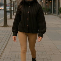 Vintage Soft And Supple Design Sensibility Horn Button polo/turtle Neck Women's Winter Idle Style Loose-Fit Thickened Knitted Ca