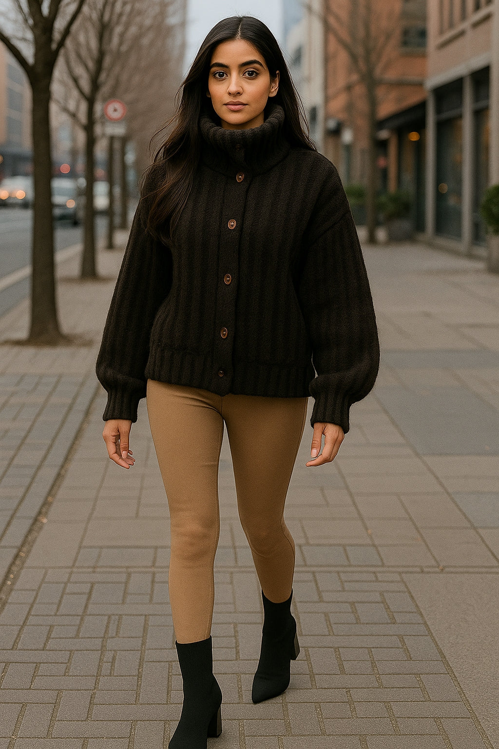 Vintage Soft And Supple Design Sensibility Horn Button polo/turtle Neck Women's Winter Idle Style Loose-Fit Thickened Knitted Ca