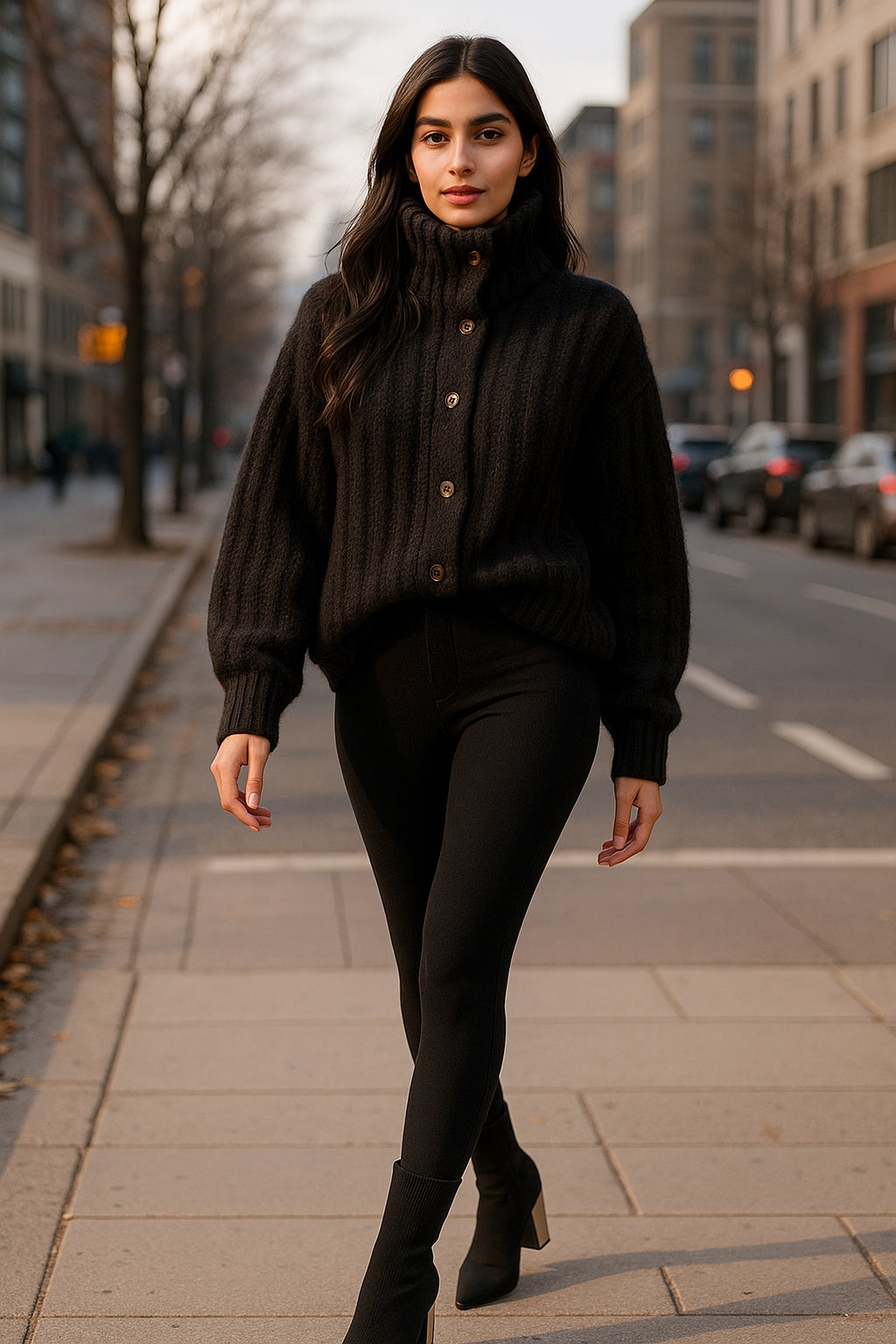 Vintage Soft And Supple Design Sensibility Horn Button polo/turtle Neck Women's Winter Idle Style Loose-Fit Thickened Knitted Ca