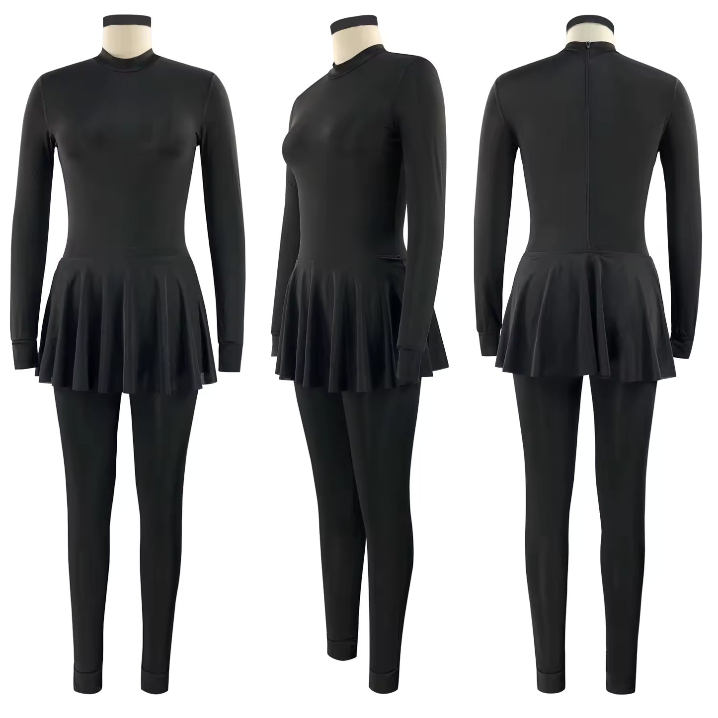 Black Swimwear for Burkini with Bra Padding Long Sleeves Sport Swimsuit Wear Bathing Suit One-piece Swimsuit