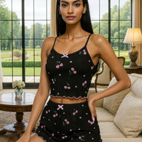 Sleepwear Women's Heart Print Sexy Strap Vest Shorts Home Clothes Set Polyester Fiber Medium Weight Sleeveless