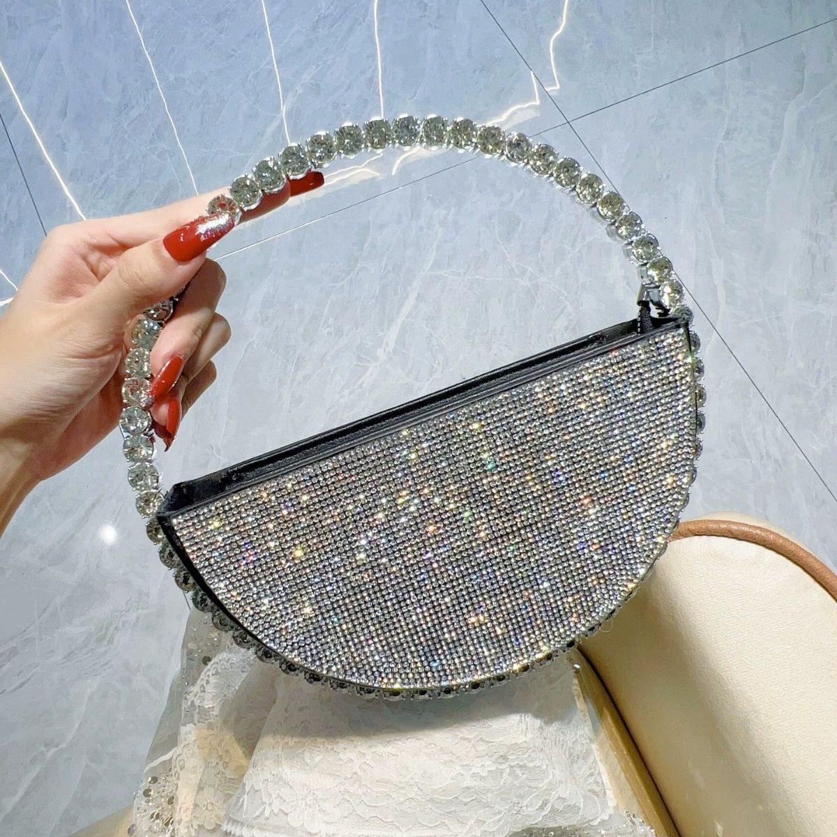 Elegant Rhinestone Novelty Bag, Classic Banquet Clutch Purse, Women's Formal Evening Handbag For Party Wedding