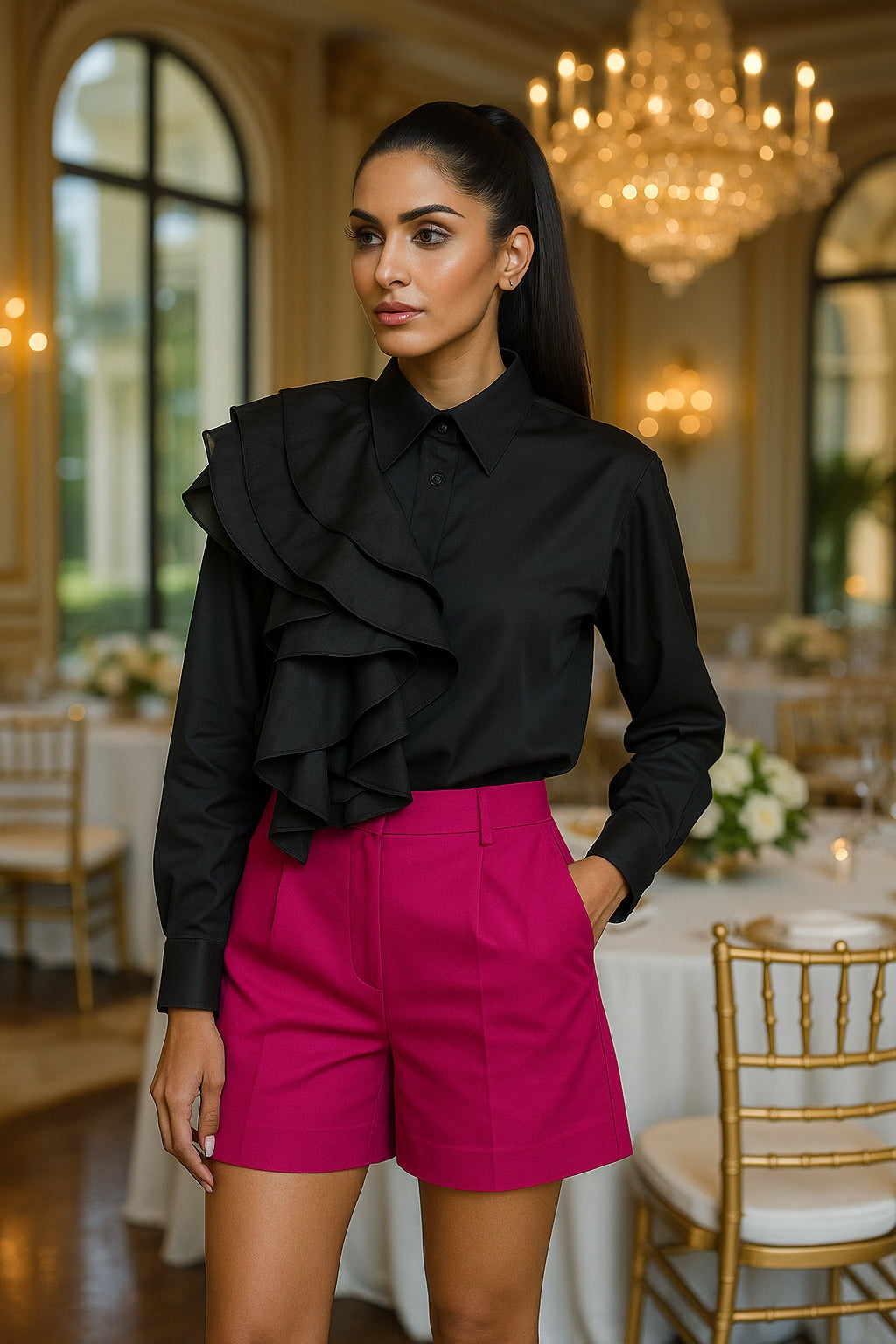 Advanced Style Shirt With Women's Fashion Ruffle Edge Splicing Design Single Breasted Long Sleeved Shirt Women's Loose And Versa