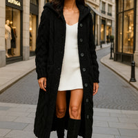 Oversized Women Loose Knitted Sweaters Thick Long Sleeve Pocket Button Knitted Long Cardigan Coats