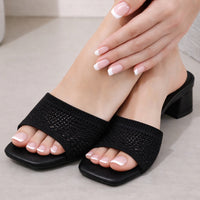 Women Slippers Open Toe Comfort Slippers Women Fashion Fly Weave Outdoor Sandals Women Medium Heel Slippers - Natalia Home Fashion