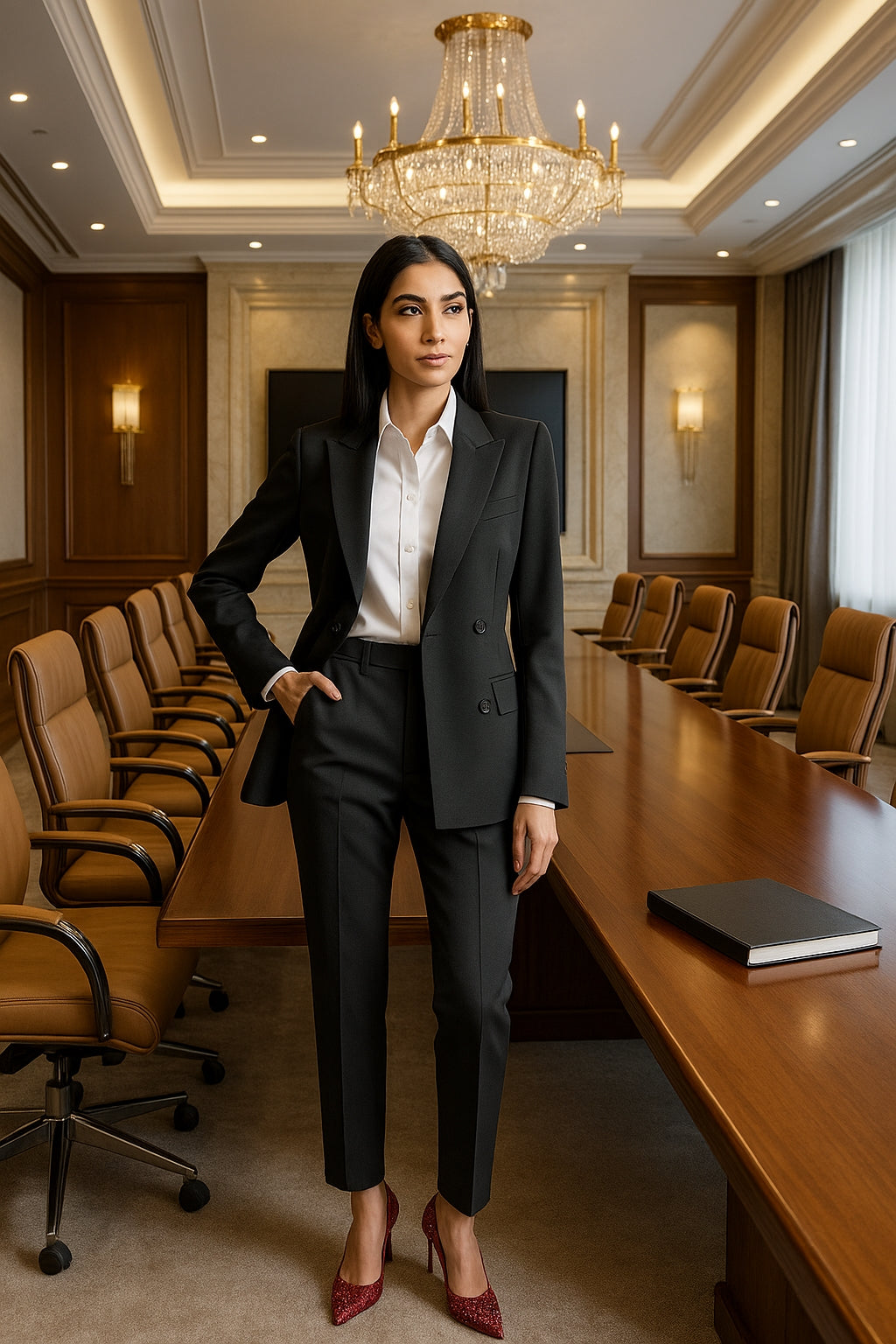 Women Fashion Solid Pant Suits, Office Lady Elegant V-Neck Long Sleeve Blazer Set, Pencil Pants Slim Ladies Outfit