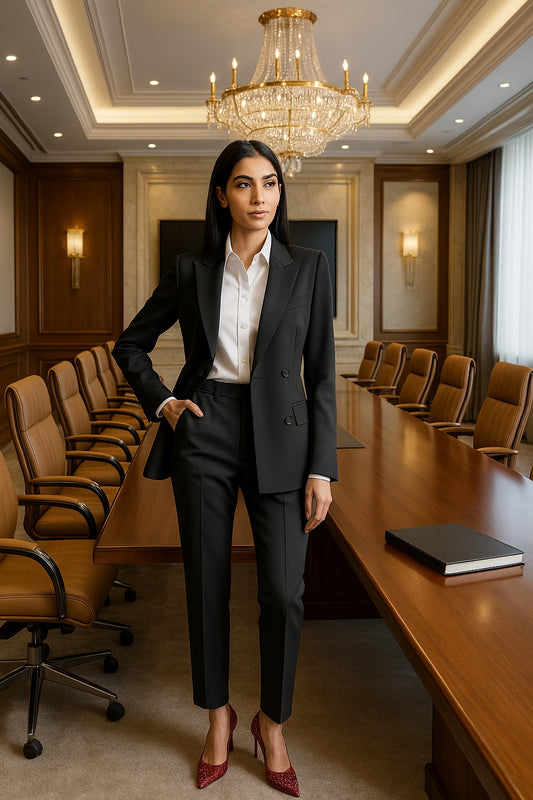 Women Fashion Solid Pant Suits, Office Lady Elegant V-Neck Long Sleeve Blazer Set, Pencil Pants Slim Ladies Outfit