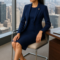 Elegant Professional Suit Dress Two-Piece Set Workwear Beauty Salon Uniform Long Sleeve Formal Outfit Polyester Fiber