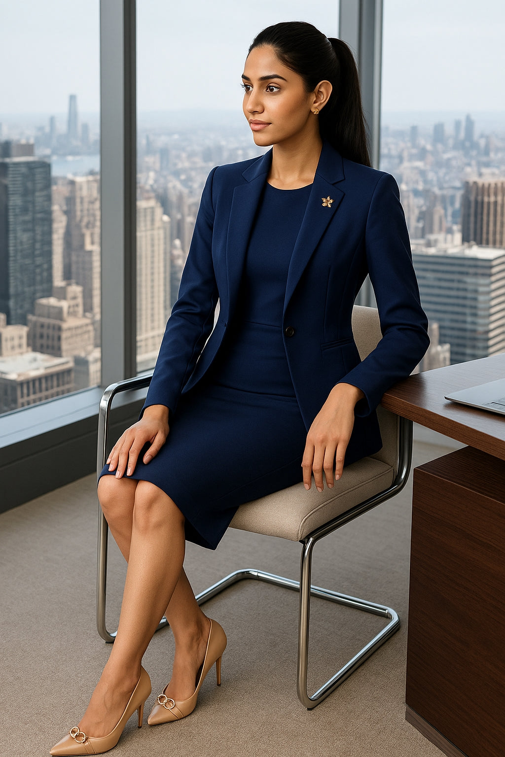 Elegant Professional Suit Dress Two-Piece Set Workwear Beauty Salon Uniform Long Sleeve Formal Outfit Polyester Fiber