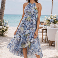 Women's Summer Dress Female Strap Long Sundress Sexy Flower Print Backless Maxi Dresses Lady Casual Sleeveless