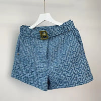 Texture Washed Denim Shorts for Women with Belt Casual Style Quality Jeans Trousers shorts