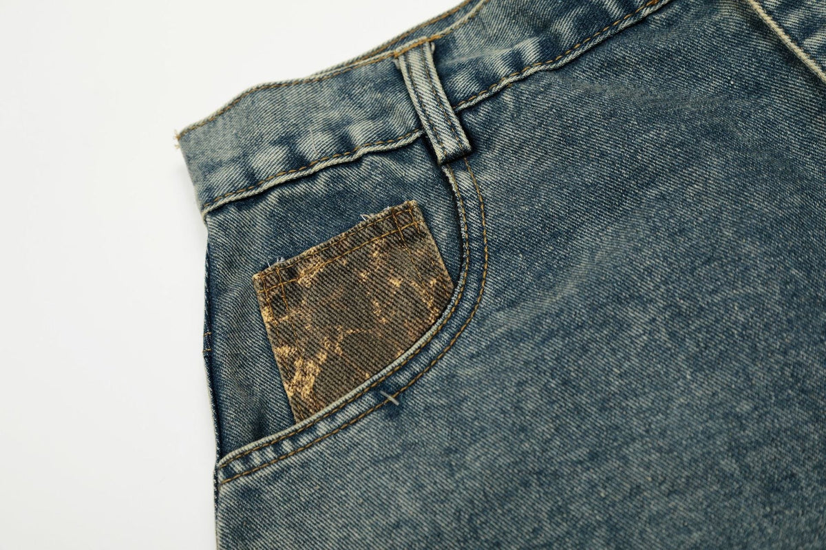 Retro Leopard Print Patchwork Baggy Jeans Women High Waist Wide Leg Washed Denim Pants Trousers Natalia Home Fashion    Natalia Home Fashion