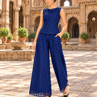 Handmade Pleated Set Women Summer New Sleeveless Vest Top Flared Pants Comfortable Casual Loose Large Size with Stretchy Natalia Home Fashion    Natalia Home Fashion