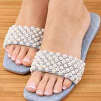 Women's Pearl Rhinestones Women's All-match Casual Slippers Fashion Solid Flat Shoes Sandals - Natalia Home Fashion