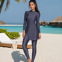 Arab Swimsuit Two-piece Conservative Beach Surfing Sun Protection Swimsuit Muslim Solid Color Long Sleeved Pants Full Wrap Swims