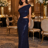 Fashion Water Diamond Slanted Shoulder Hollowed Out Sparkling Party Dress Women's Ankle-length Dresses