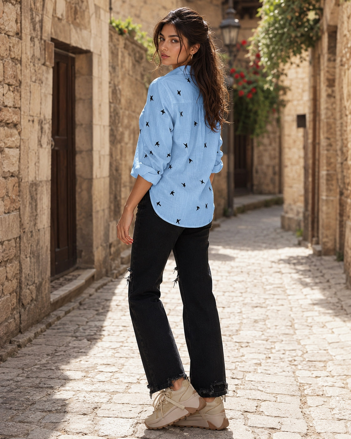 Elegant Cotton Linen Shirts Women Casual Solid Button Lapel Blouses Shirts Autumn Winter Long Sleeve Loose Tops Tunic Blouse Natalia Home Fashion    Natalia Home Fashion