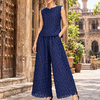 Handmade Pleated Set Women Summer New Sleeveless Vest Top Flared Pants Comfortable Casual Loose Large Size with Stretchy Natalia Home Fashion    Natalia Home Fashion