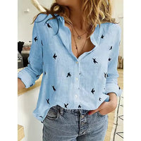Elegant Cotton Linen Shirts Women Casual Solid Button Lapel Blouses Shirts Autumn Winter Long Sleeve Loose Tops Tunic Blouse Natalia Home Fashion    Natalia Home Fashion