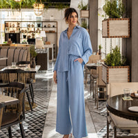 Cotton and Linen Shirt Suit High Waist Loose Trousers Elegant Women Sets Two Piece Set for Women Natalia Home Fashion    Natalia Home Fashion
