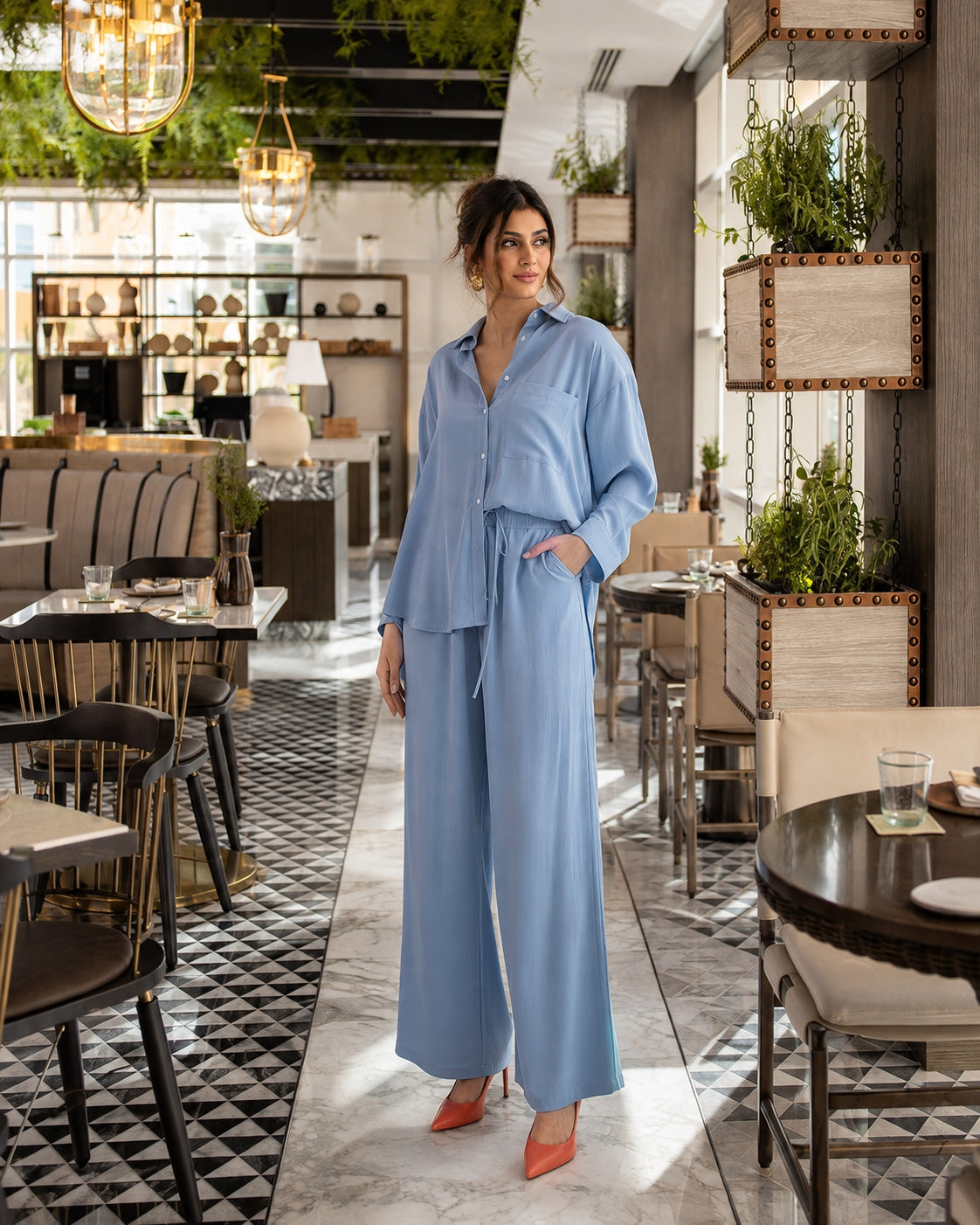 Cotton and Linen Shirt Suit High Waist Loose Trousers Elegant Women Sets Two Piece Set for Women Natalia Home Fashion    Natalia Home Fashion