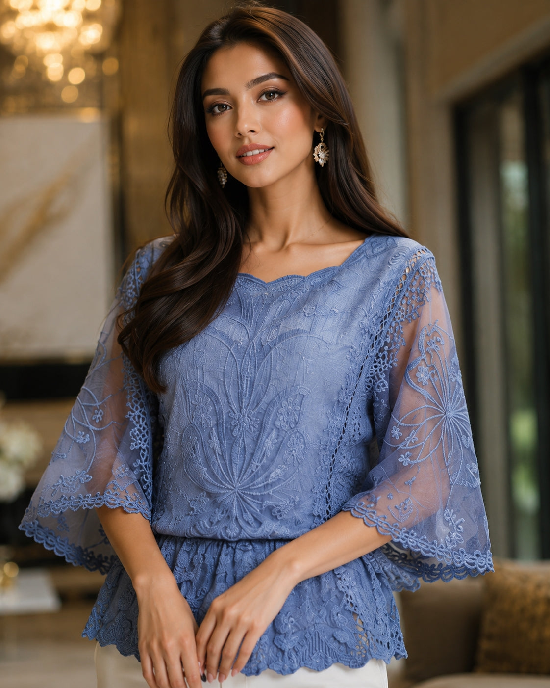 Loose Lace Blouse Women Butterfly Sleeve Chiffon Shirt Woman Fashion Casual Floral Shirt Tops