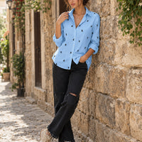 Elegant Cotton Linen Shirts Women Casual Solid Button Lapel Blouses Shirts Autumn Winter Long Sleeve Loose Tops Tunic Blouse Natalia Home Fashion    Natalia Home Fashion