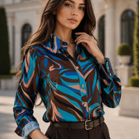 Women's Long Sleeve Shirt, Single Breasted Commuter Shirt, Slim Fit Top