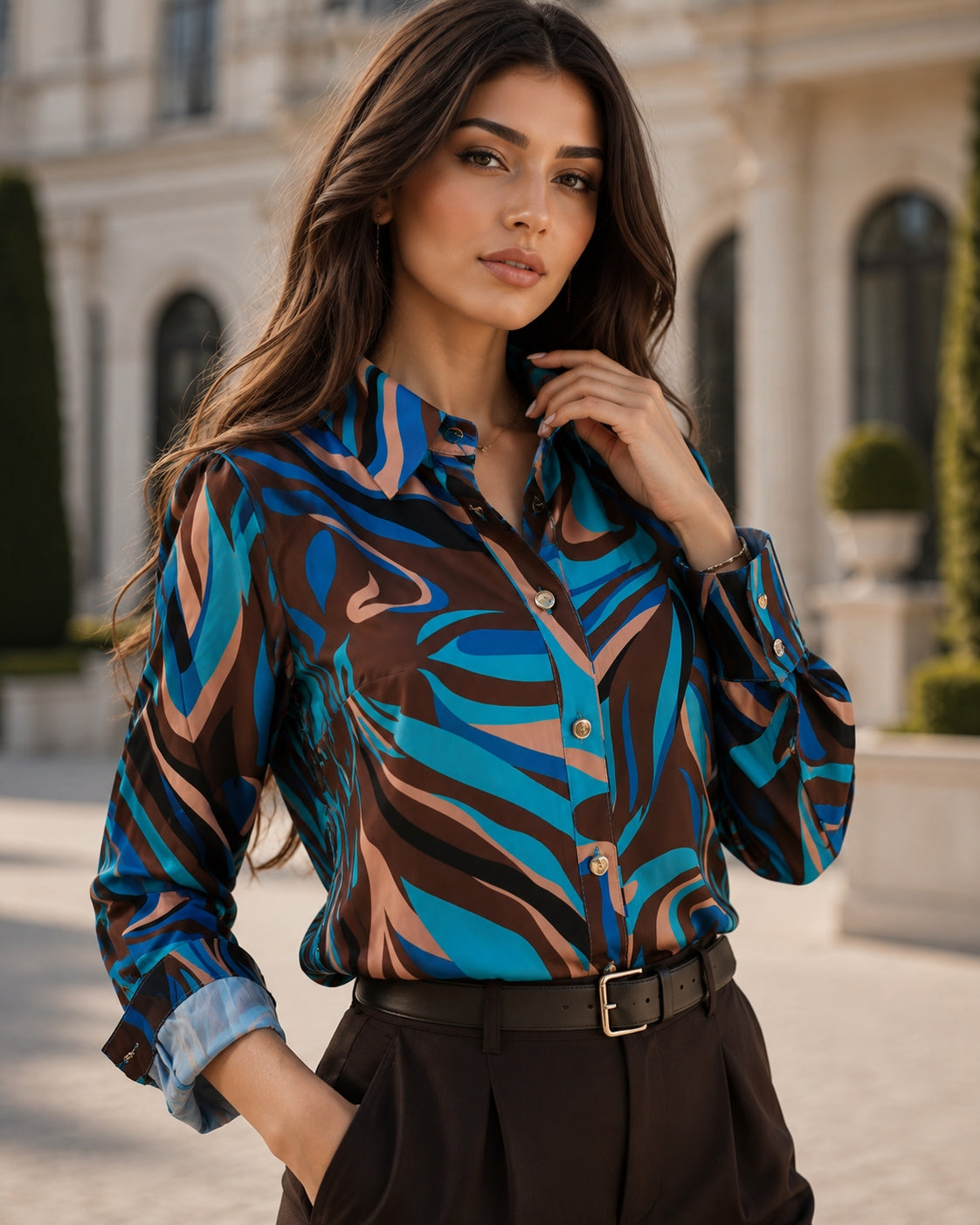 Women's Long Sleeve Shirt, Single Breasted Commuter Shirt, Slim Fit Top