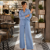 Cotton and Linen Shirt Suit High Waist Loose Trousers Elegant Women Sets Two Piece Set for Women Natalia Home Fashion    Natalia Home Fashion