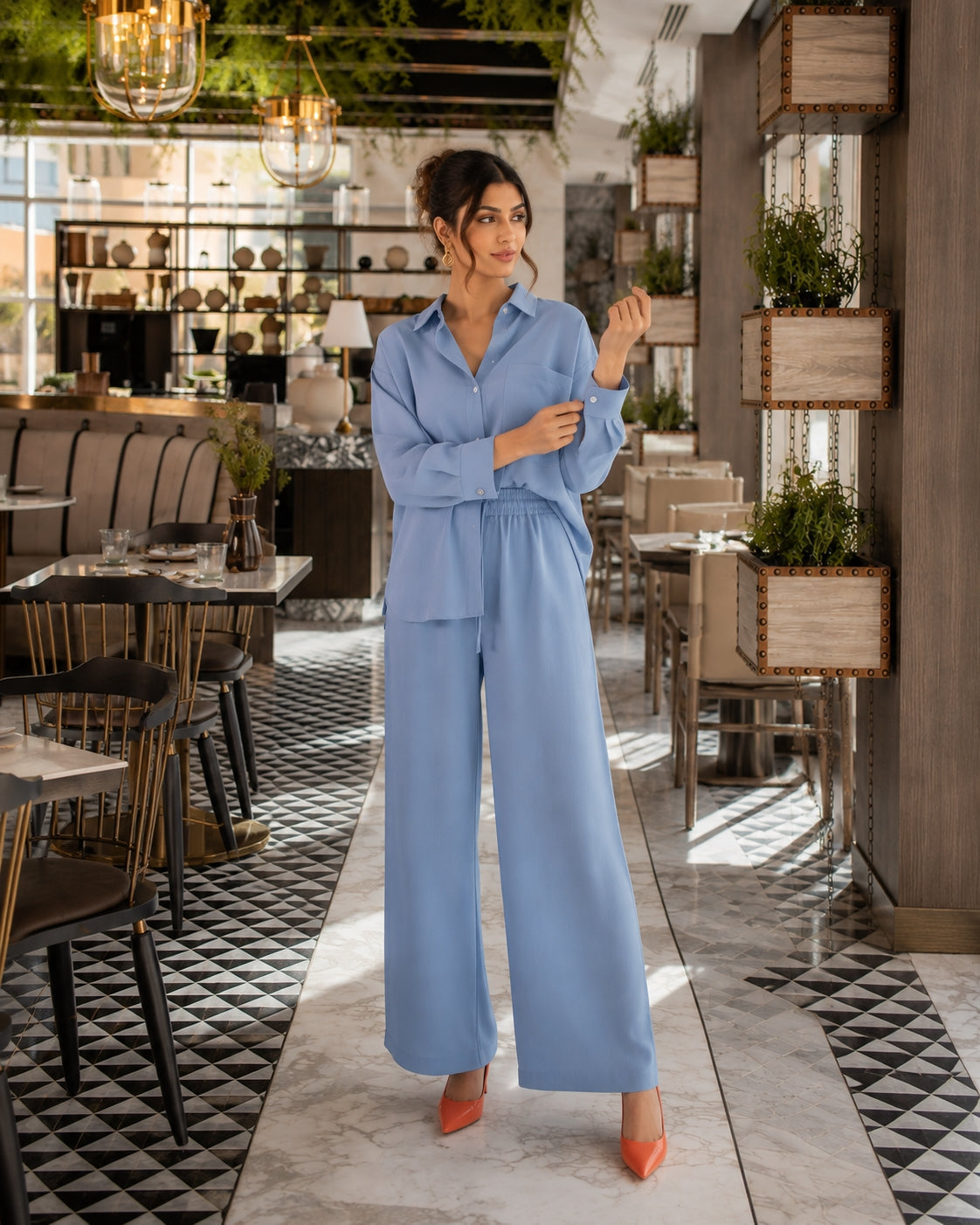 Cotton and Linen Shirt Suit High Waist Loose Trousers Elegant Women Sets Two Piece Set for Women Natalia Home Fashion    Natalia Home Fashion