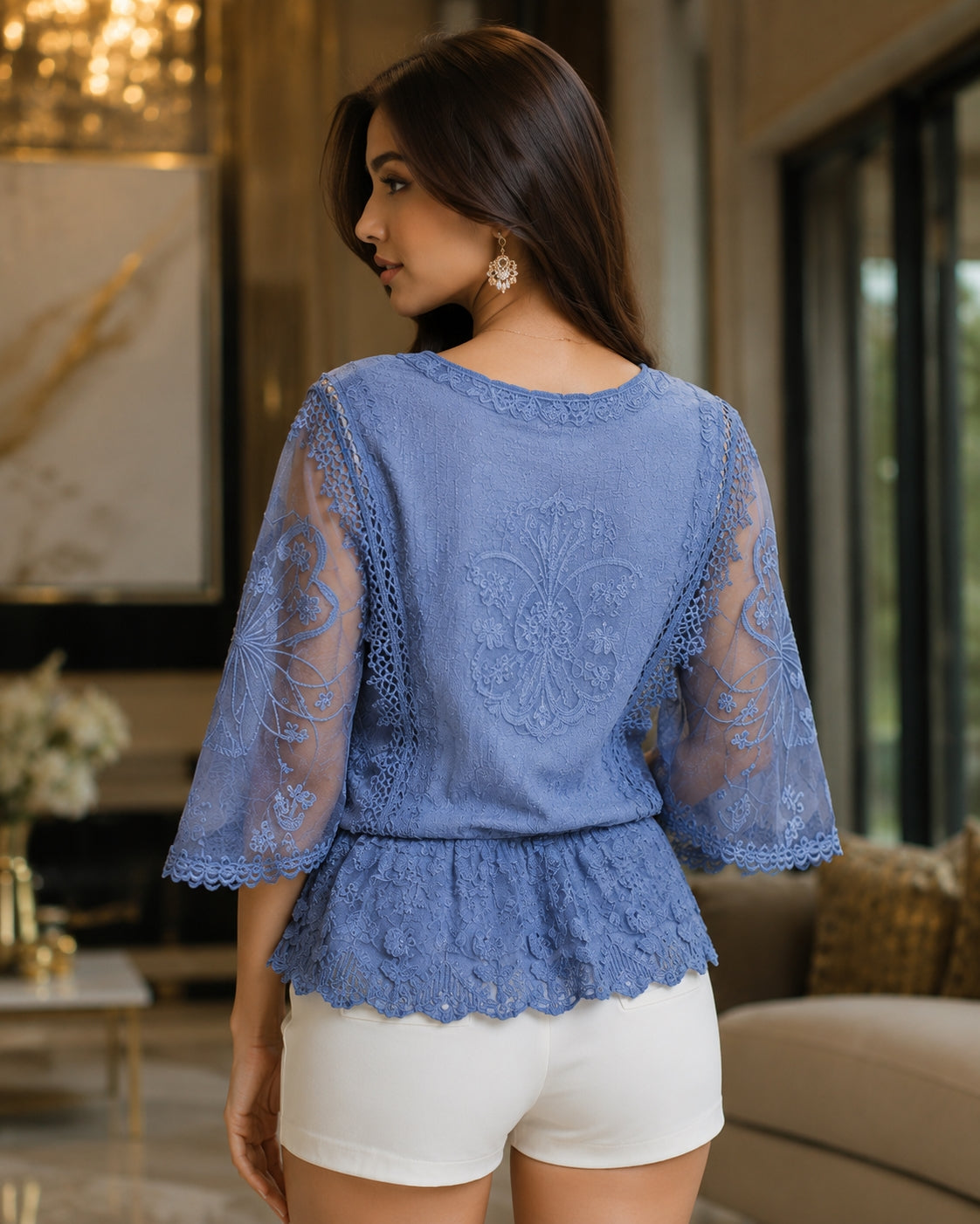 Loose Lace Blouse Women Butterfly Sleeve Chiffon Shirt Woman Fashion Casual Floral Shirt Tops
