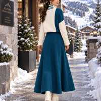 Women's Cable Knit Two Piece Set: High Neck Long Sleeve Sweater & A-Line Midi Skirt, Casual Elegant Pullover Outfit Natalia Home Fashion    Natalia Home Fashion