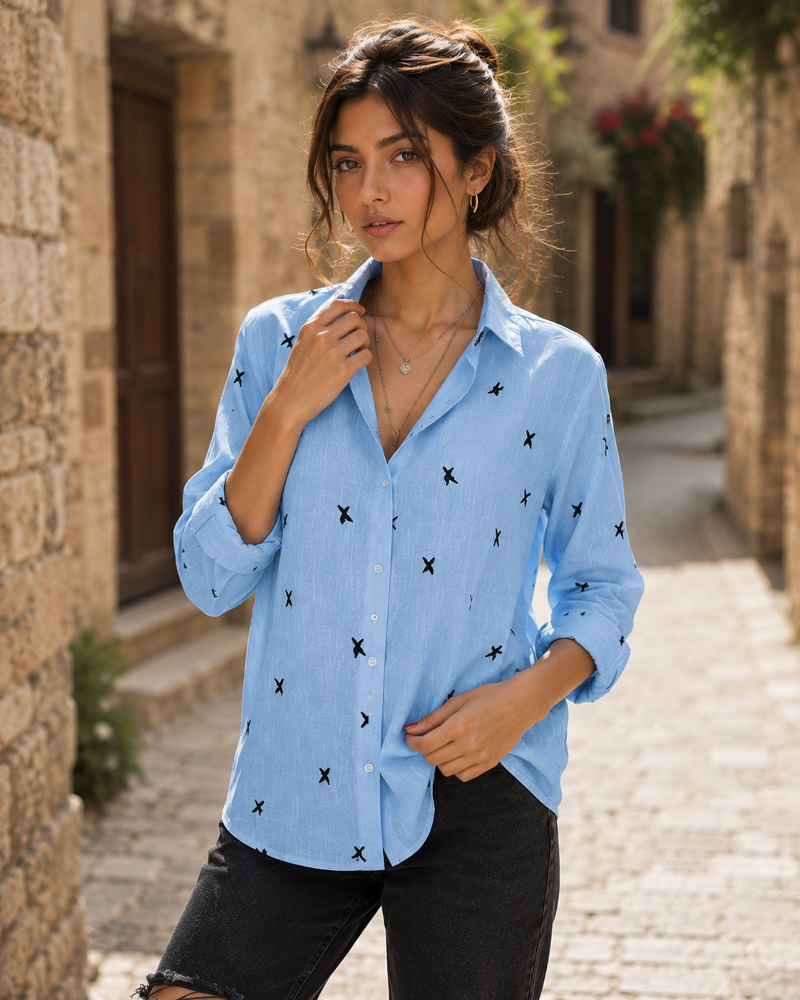 Elegant Cotton Linen Shirts Women Casual Solid Button Lapel Blouses Shirts Autumn Winter Long Sleeve Loose Tops Tunic Blouse Natalia Home Fashion    Natalia Home Fashion