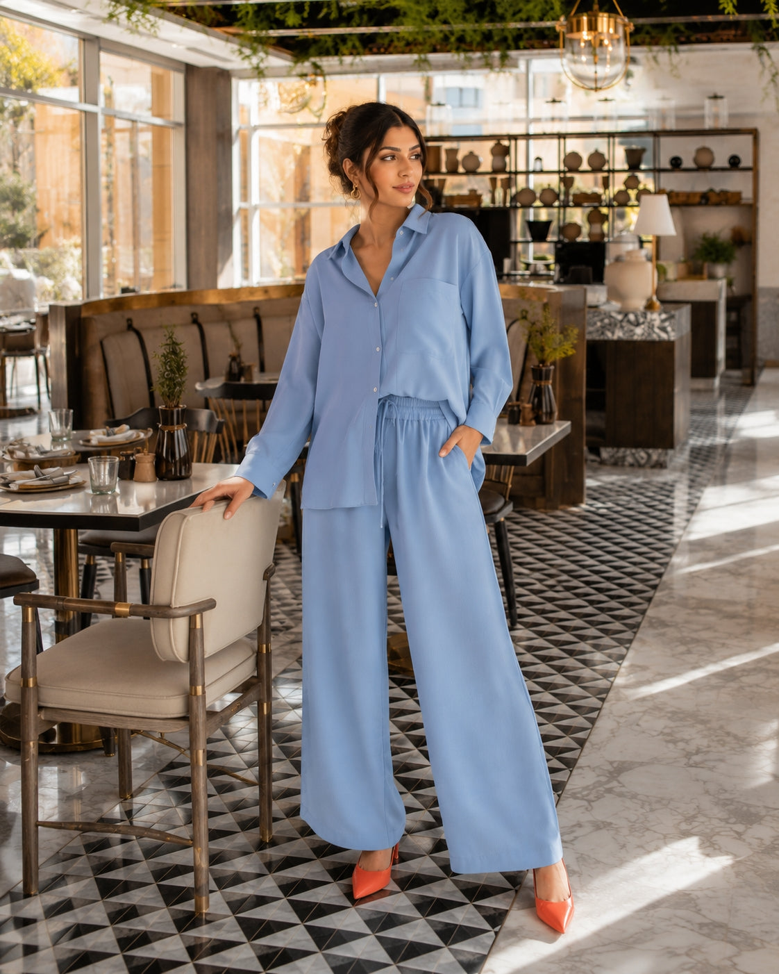 Cotton and Linen Shirt Suit High Waist Loose Trousers Elegant Women Sets Two Piece Set for Women Natalia Home Fashion    Natalia Home Fashion