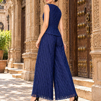 Handmade Pleated Set Women Summer New Sleeveless Vest Top Flared Pants Comfortable Casual Loose Large Size with Stretchy Natalia Home Fashion    Natalia Home Fashion