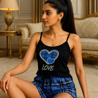 Women Sexy Suspender Shorts Thin Pajamas Letter Print Plaid Shorts Large Pajamas Romantic Home Wear Sexy Nightwear Short Pajama